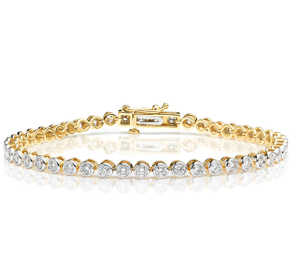 Lab Diamond Tennis Bracelet Rubover Set 3.00ct F/VS in 18K Gold